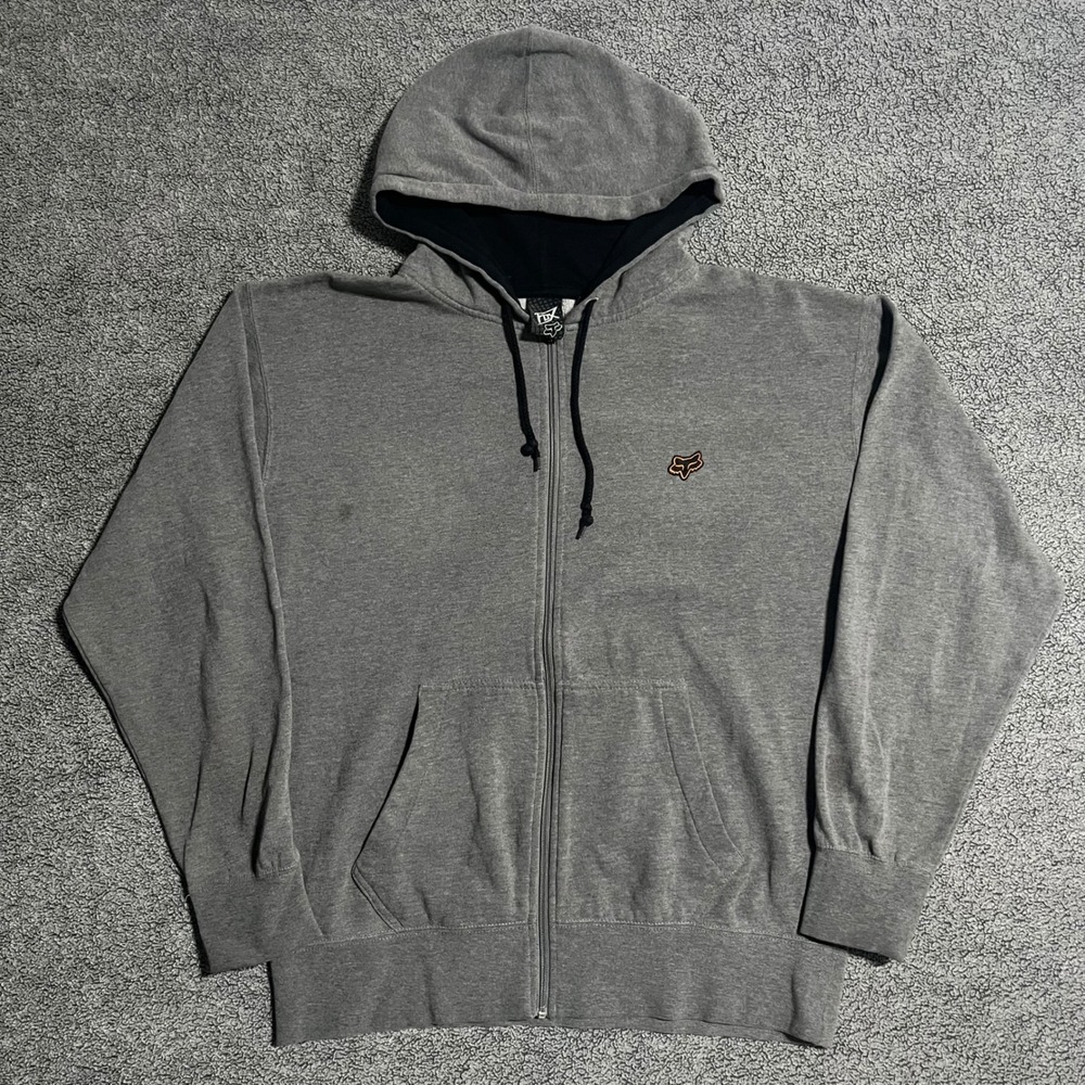 Vintage Y2K Fox Racing Mens Zip Up Hoodie Gray Embroidered Logo XL